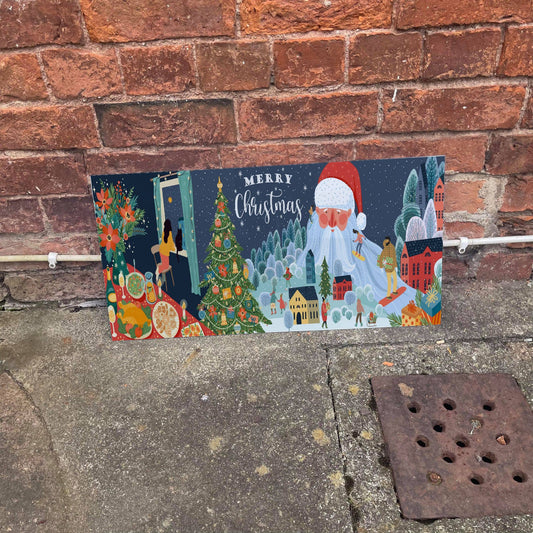 Merry Christmas Santa Illustration - | Metal Wall Sign