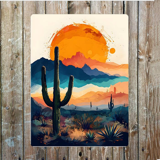 Desert Landscape Sunset Cowboy Western | Metal Sign Plaque