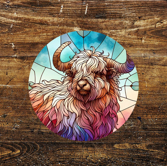 Ram Sheep Stained Glass Affect Circle Metal Sign
