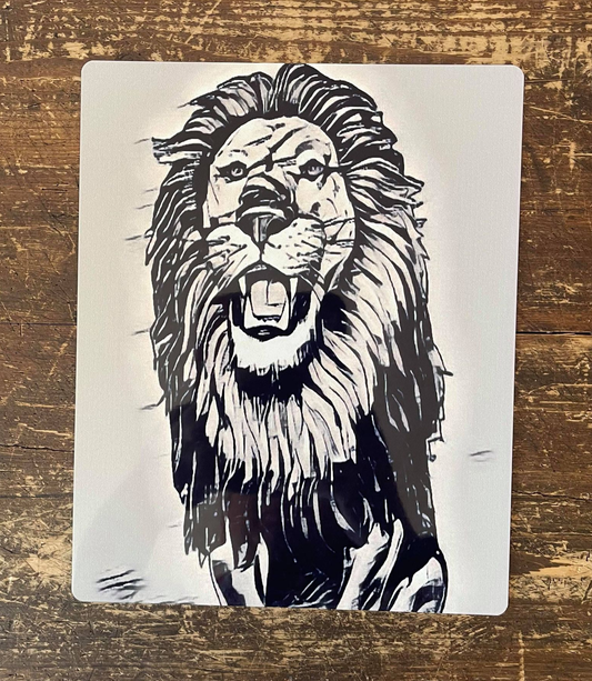 Black And White Lion Safari | Metal Plaque Sign