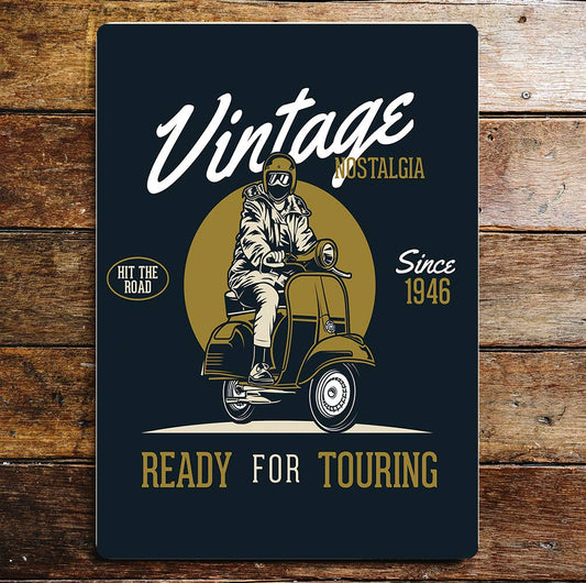 Vintage moped nostalgia hit the road bike | Metal Sign plaque