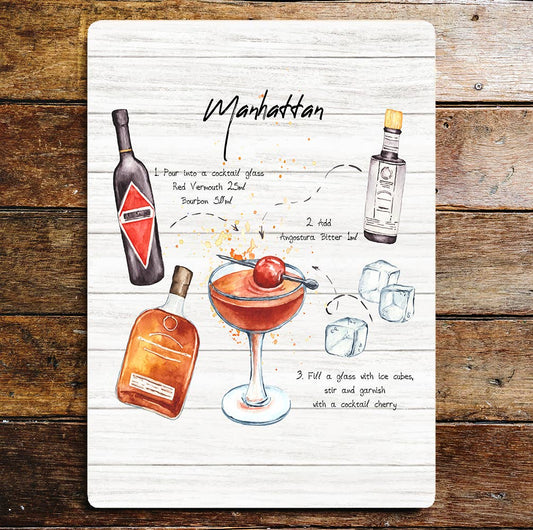 Manhattan Cocktail Recipe Alcohol | Metal Wall Sign