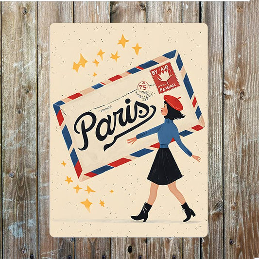 Vintage Illustration of Woman Air Mail | Metal Sign Plaque