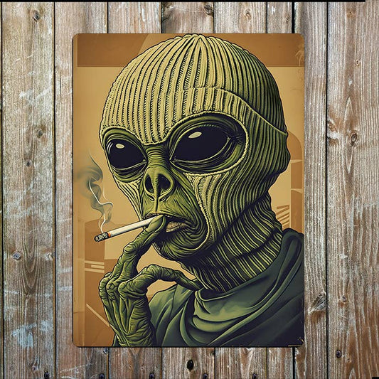 Surreal Alien UFO Knitted Balaclava | Metal Sign Plaque