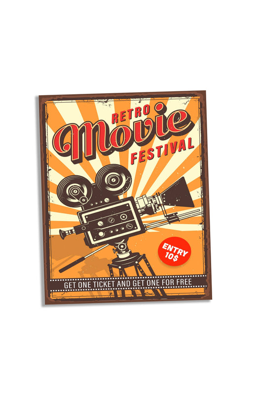 Retro Cinema Movie Festival Metal Sign Plaque