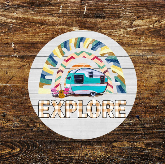 Explore Caravan Life Circle Metal Sign