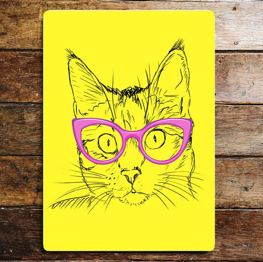 Cat Face Purple Glasses Funky | Metal Sign Plaque