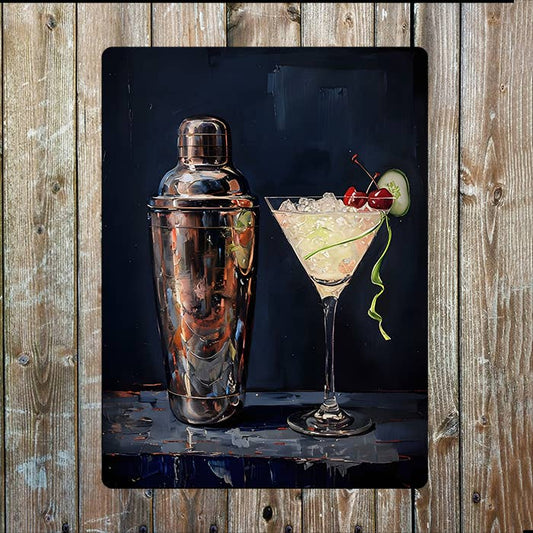 Cocktail Shaker And Martini Glass | Metal Sign Plaque