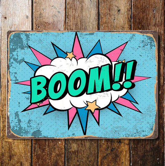 Cartoon Boom Cloud Blue Green Pink | Metal Sign Plaque