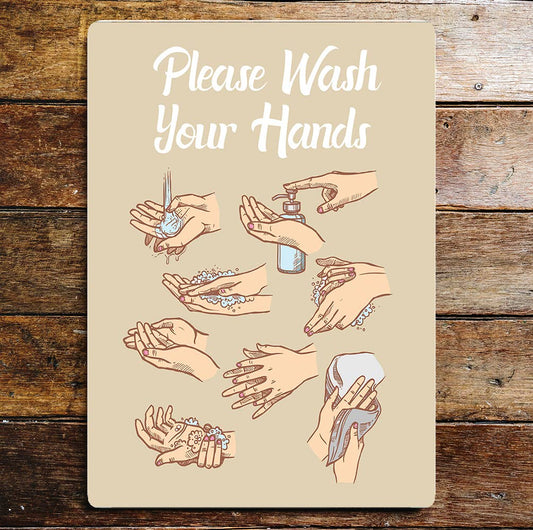 Wash hands notice Toilet wall art | Metal Sign Plaque