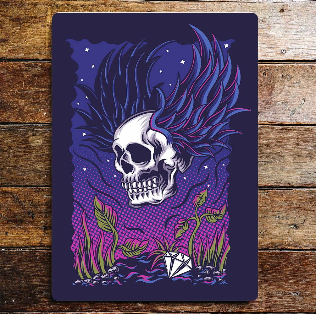 Skull Wings Flying Halloween Metal Wall Sign