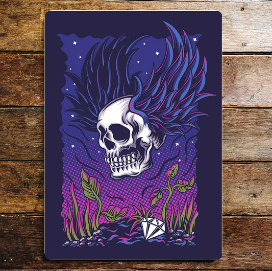 Skull Wings Flying Halloween Metal Wall Sign