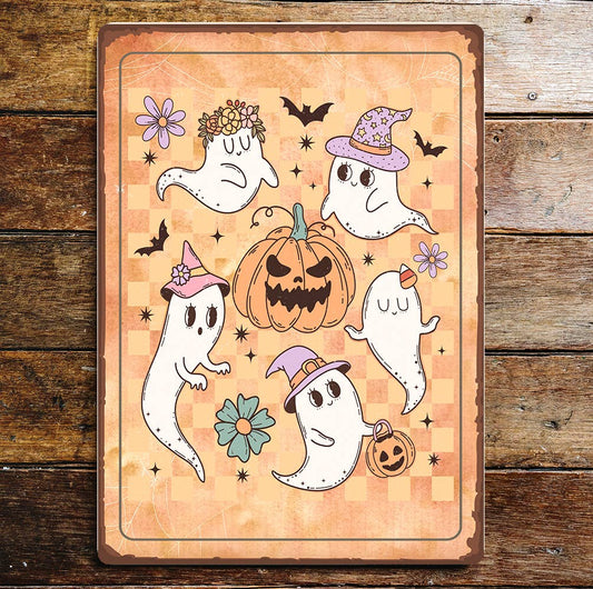 Halloween Ghouls and pumpkin Art | Metal Sign Plaque