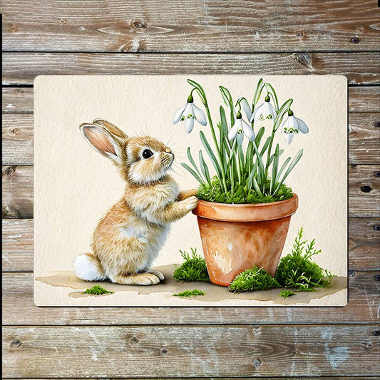 Bunny Rabbit Snowdrops Watercolour Spring | Metal Sign Plaque