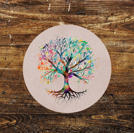 Tree Rainbow Stained Glass Mural affect Circle Metal Sign 1