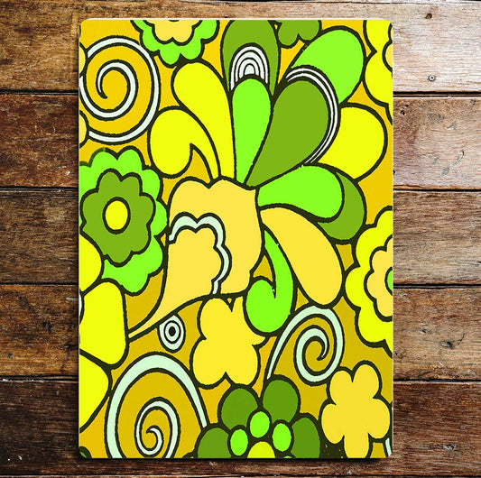 Retro 60 Pattern Yellow Green Metal Wall Sign Plaque