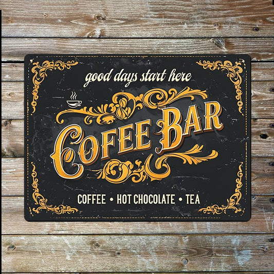 Coffee Bar | Good Day Start Here | Metal Sign Plaque