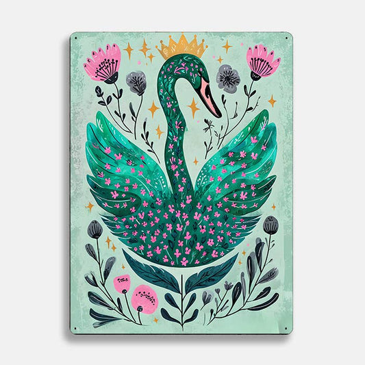 Green Swan Crown scandinavian folk | Metal Sign Plaque