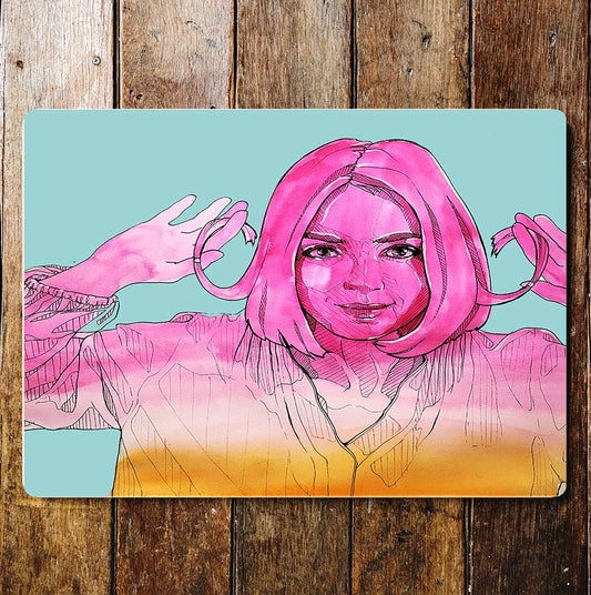 Pink Girl Hair Curl Metal Sign Plaque