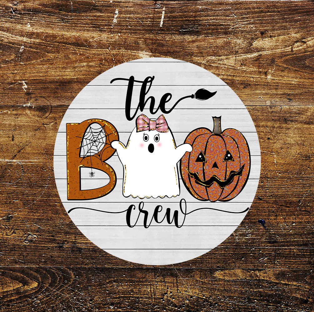 The BOO Crew Halloween Ghost Pumpkin Circle Metal Sign
