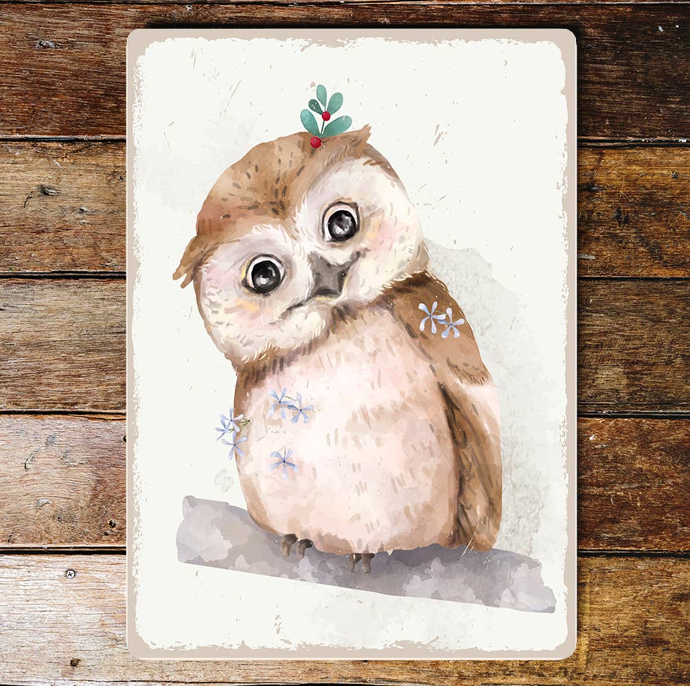 Owl Bird Watercolor | Metal Wall Sign