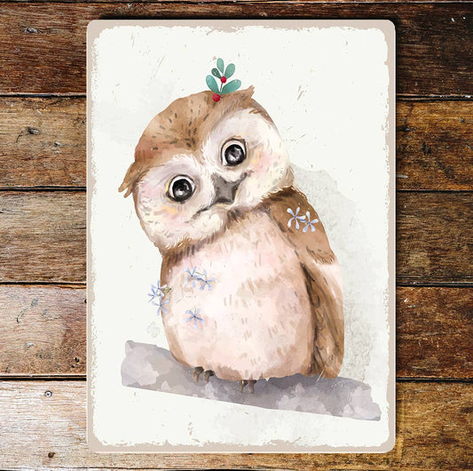 Owl Bird Watercolor | Metal Wall Sign