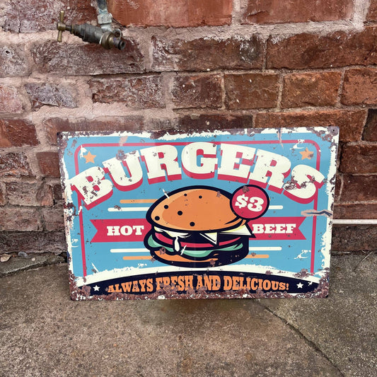 Burger Take Away Food | Metal Retro Wall Sign