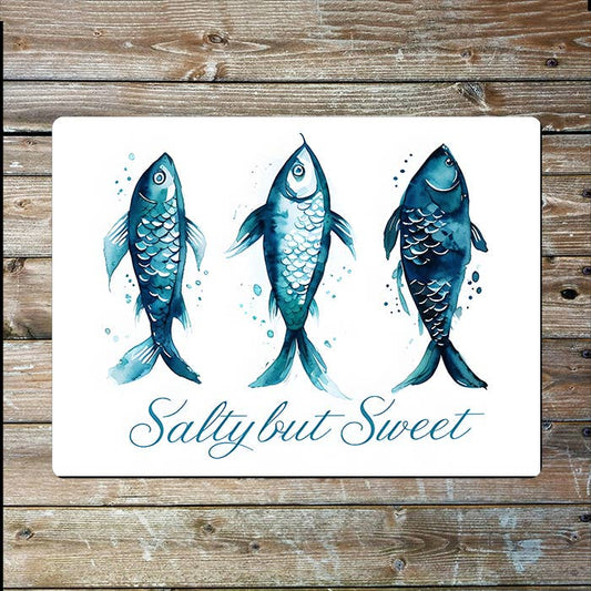 Salty But Sweet Three Fish Watercolour | Metal Sign Plaque