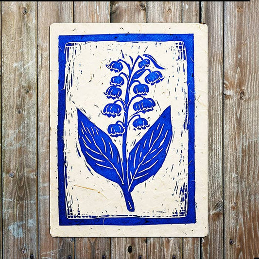 Blue Lily Of The Valley Linocut Style | Metal Sign Plaque