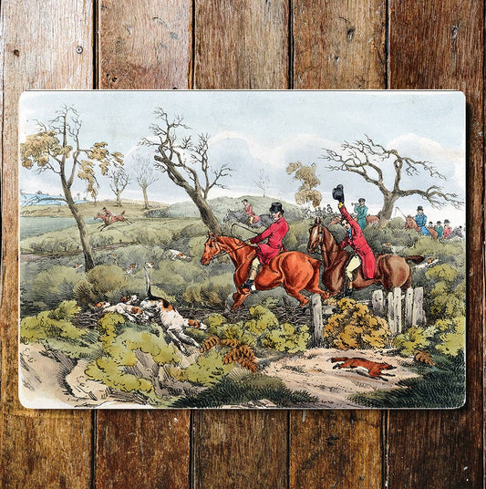 The Hunt Vintage Foxes Dogs Countryside Metal Sign Plaque