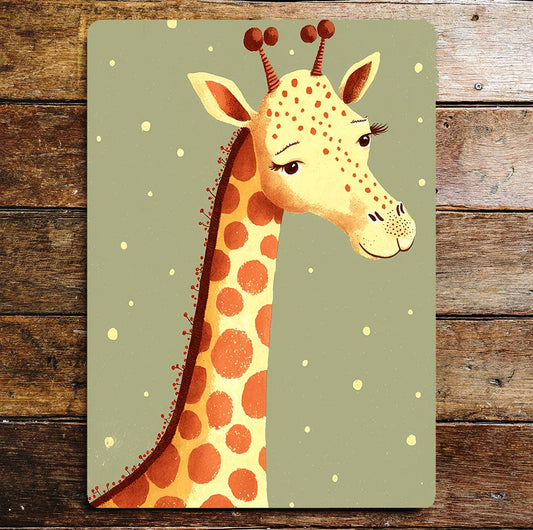 Cute Smiling Giraffe Head Portrait | Metal Sign Plaque
