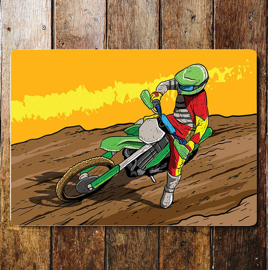 SuperMoto Motocross Green Dirt Bike Rider Metal Sign plaque