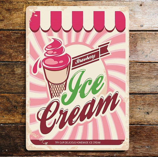 Strawberry Ice cream Homemade Metal Wall Sign Plaque