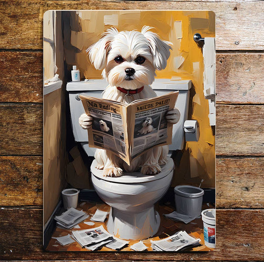 Dog Maltese On the Toilet Bathroom | Metal Sign Plaque (Copy)