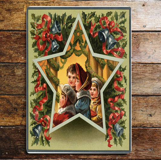 Christmas kids Carols Star Holly | Metal Wall Sign Plaque