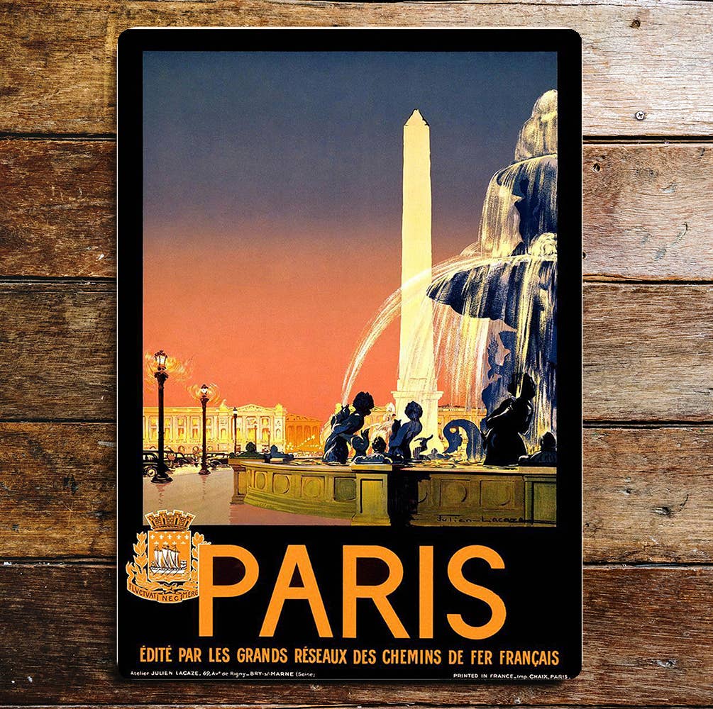 Paris France Fountain Metal Sign Plaque