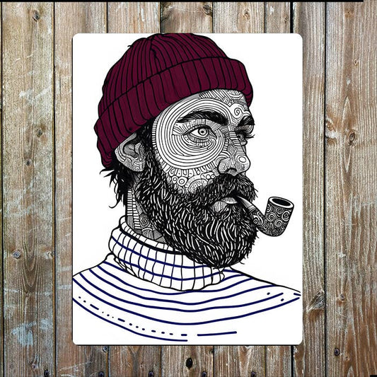 Line Drawing Sailor Pipe Sea Nautical | Metal Sign Plaque