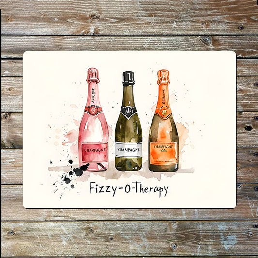 Fizzy O Therapy | Bottle Wine Illustration Metal Sign Plaque