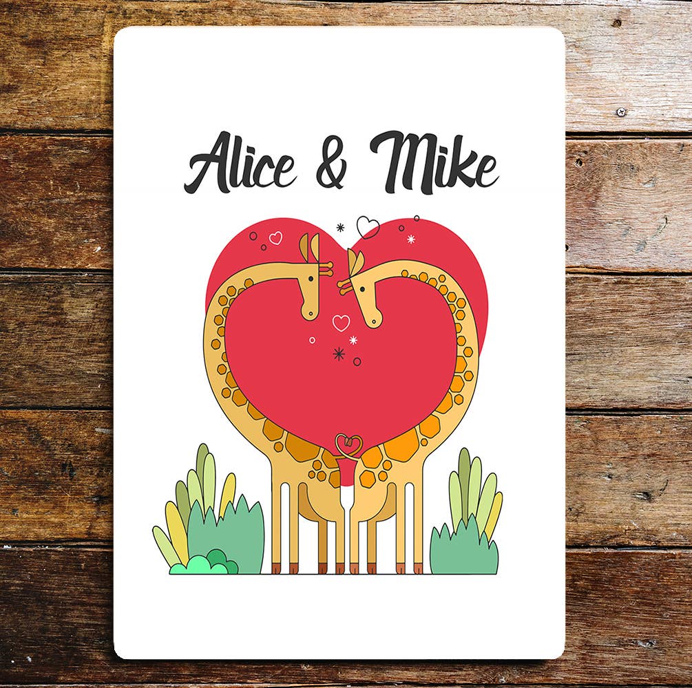 Couple Giraffe Love Any Name Text Personalised | Metal Sign