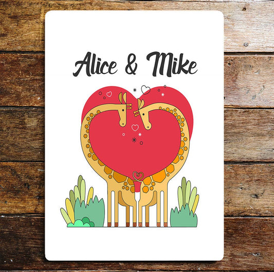 Couple Giraffe Love Any Name Text Personalised | Metal Sign