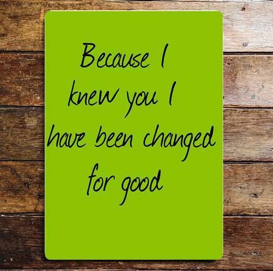 Because I Knew You I've Changed For Good | Metal Sign Plaque
