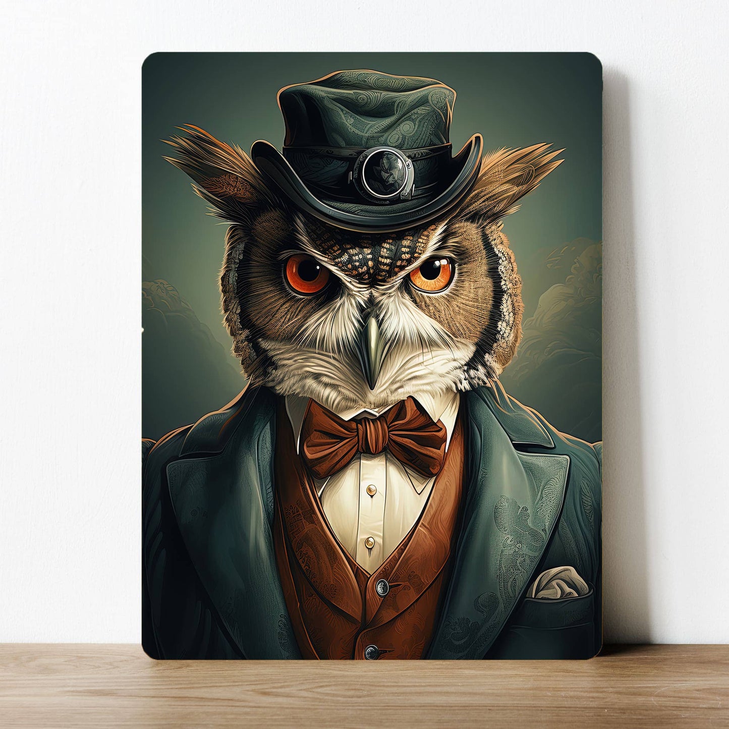 Smart Owl in Suit and Bow tie | Metal Sign Plaque