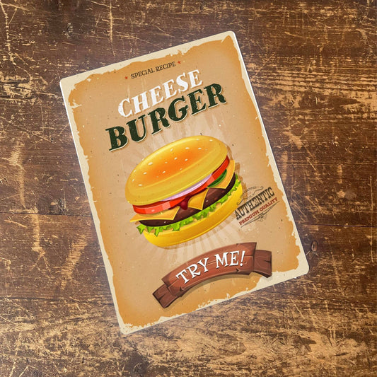 Cheese Burger Take Away Food | Metal Retro Wall Sign