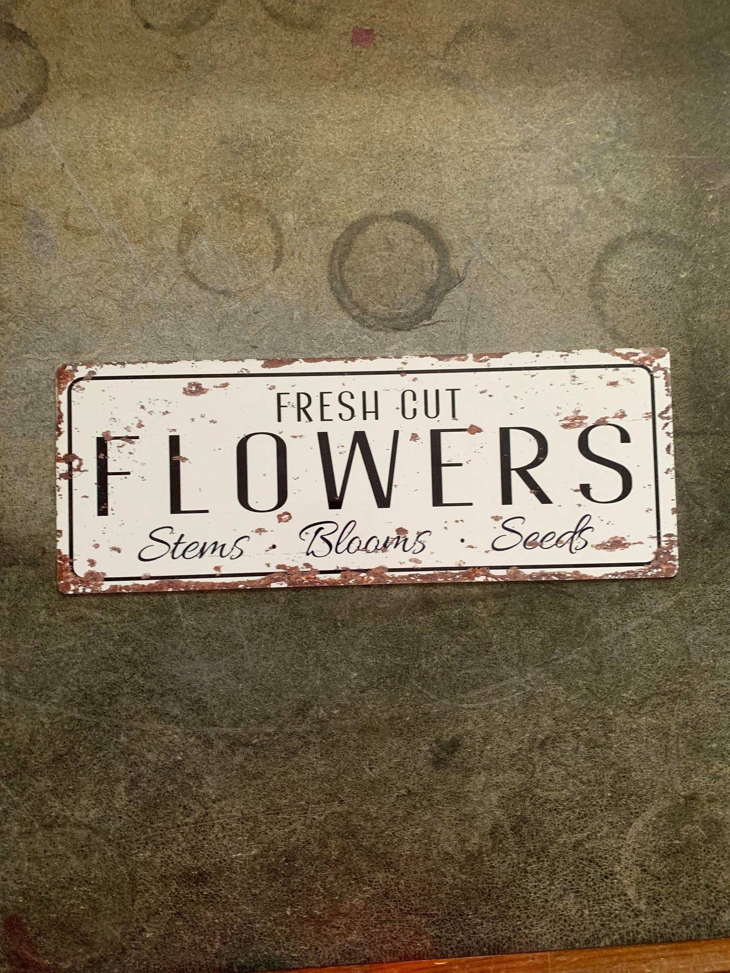 fresh cut flowers | Metal Vintage Sign Kitchen