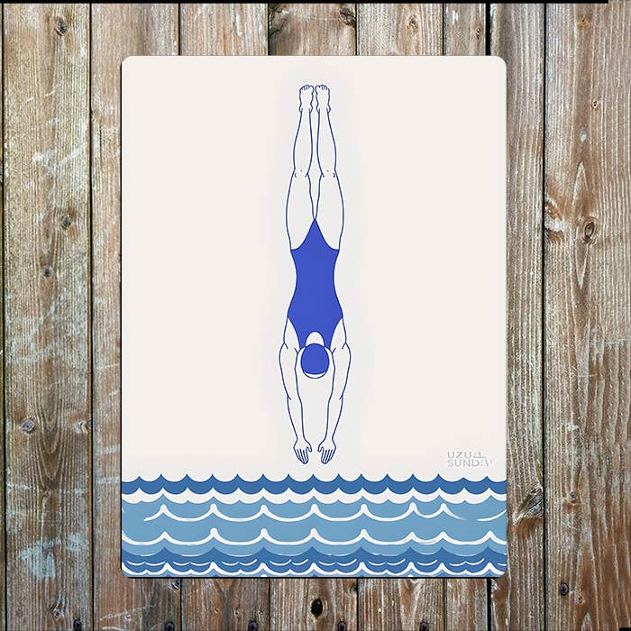 Illustration Diver Into Water Sea Nautical | Metal Sign Plaque