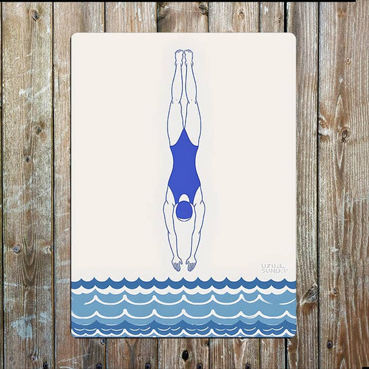 Illustration Diver Into Water Sea Nautical | Metal Sign Plaque