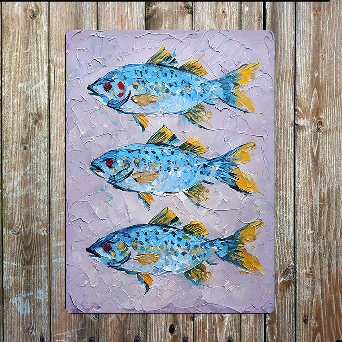 Vibrant Three Large Fish Painting | Metal Sign Plaque