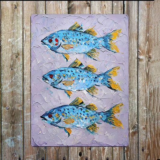 Vibrant Three Large Fish Painting | Metal Sign Plaque