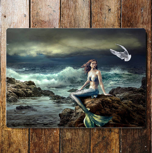Mermaid Stormy Sea | Metal Sign Plaque