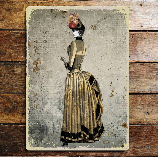 Vintage Lady Dress Flower Hat | Metal Sign Plaque